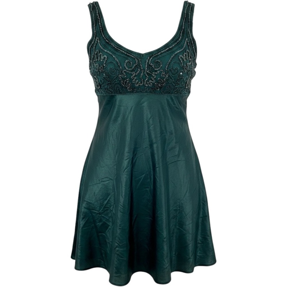 Blondie and Me Evening by Linda Bernell Vintage Green Beaded Mini Dress 7-8